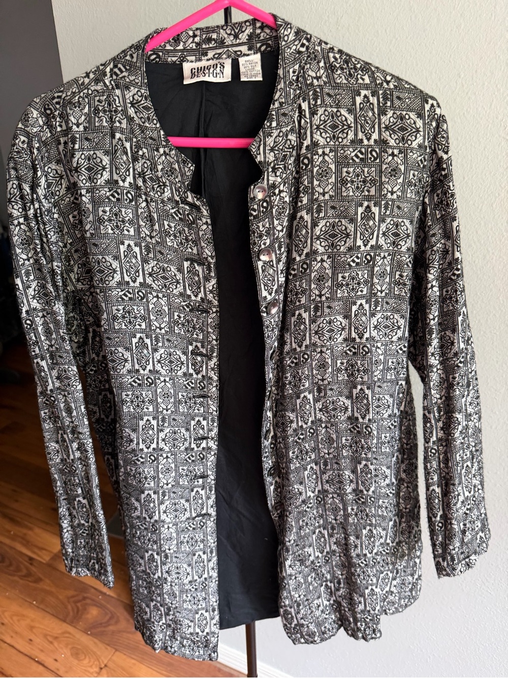 Chico's Black & White Printed Longline Blazer